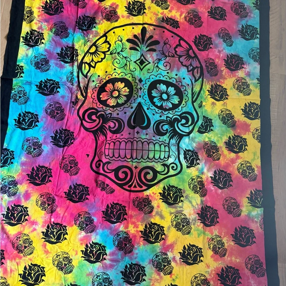 HUGE LA CATRINA SUGAR SKULL TAPESTRY DECORATIVE WALL HANGING 55X83